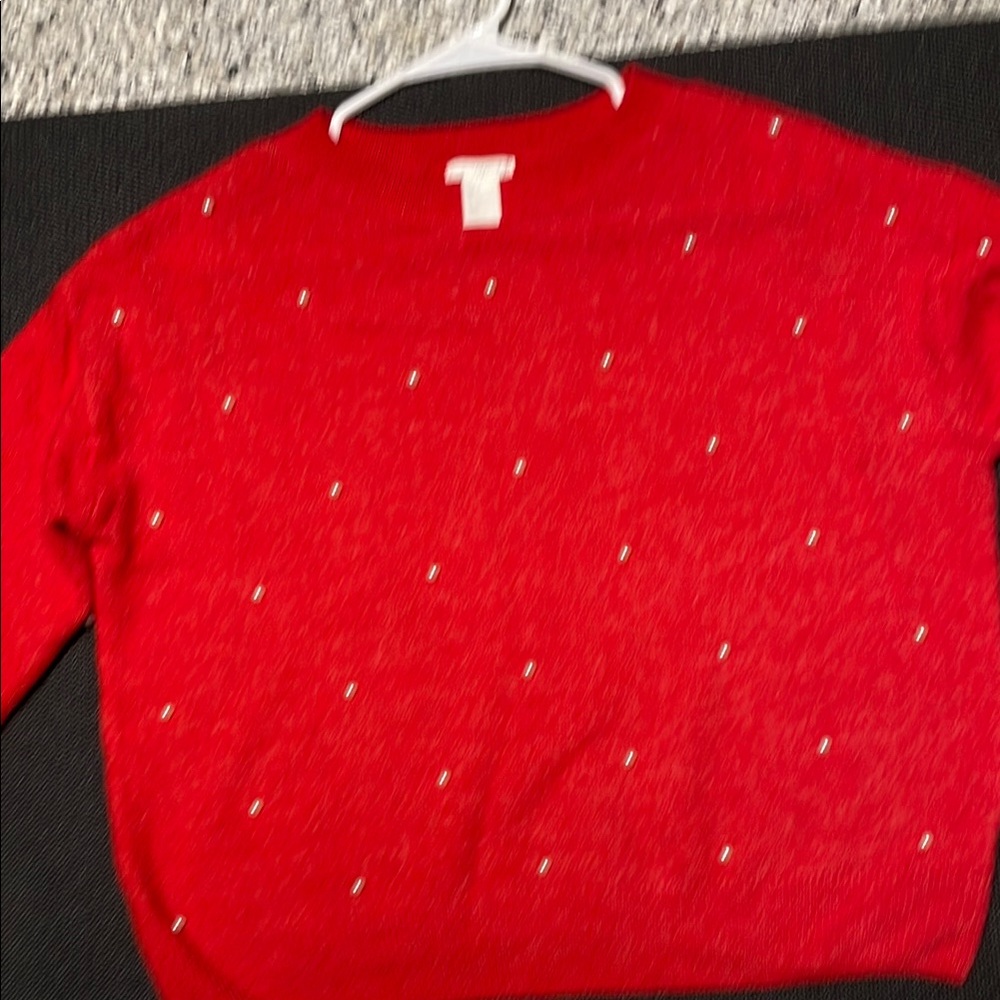 Red Sweater with Embellishments